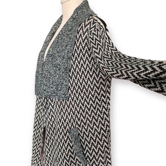 PINK OWL Open Front Cardigan Tribal Drape SouthWestern Aztec Sweater Medium Gray - Picture 5 of 10